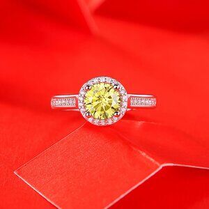Certified 1 Carat Moissanite Diamond Silver S925 Adjustable Engagement Ring